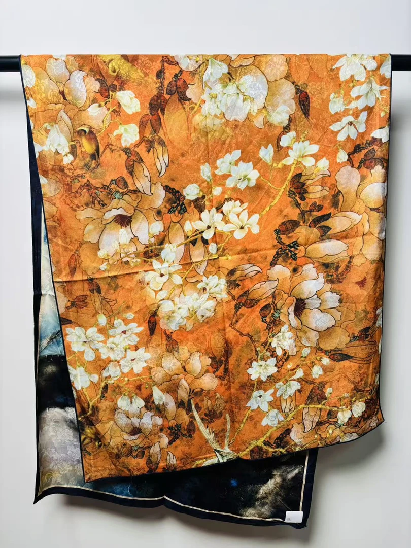 S52  瑕疵荷花喜鹊180*70左右围巾