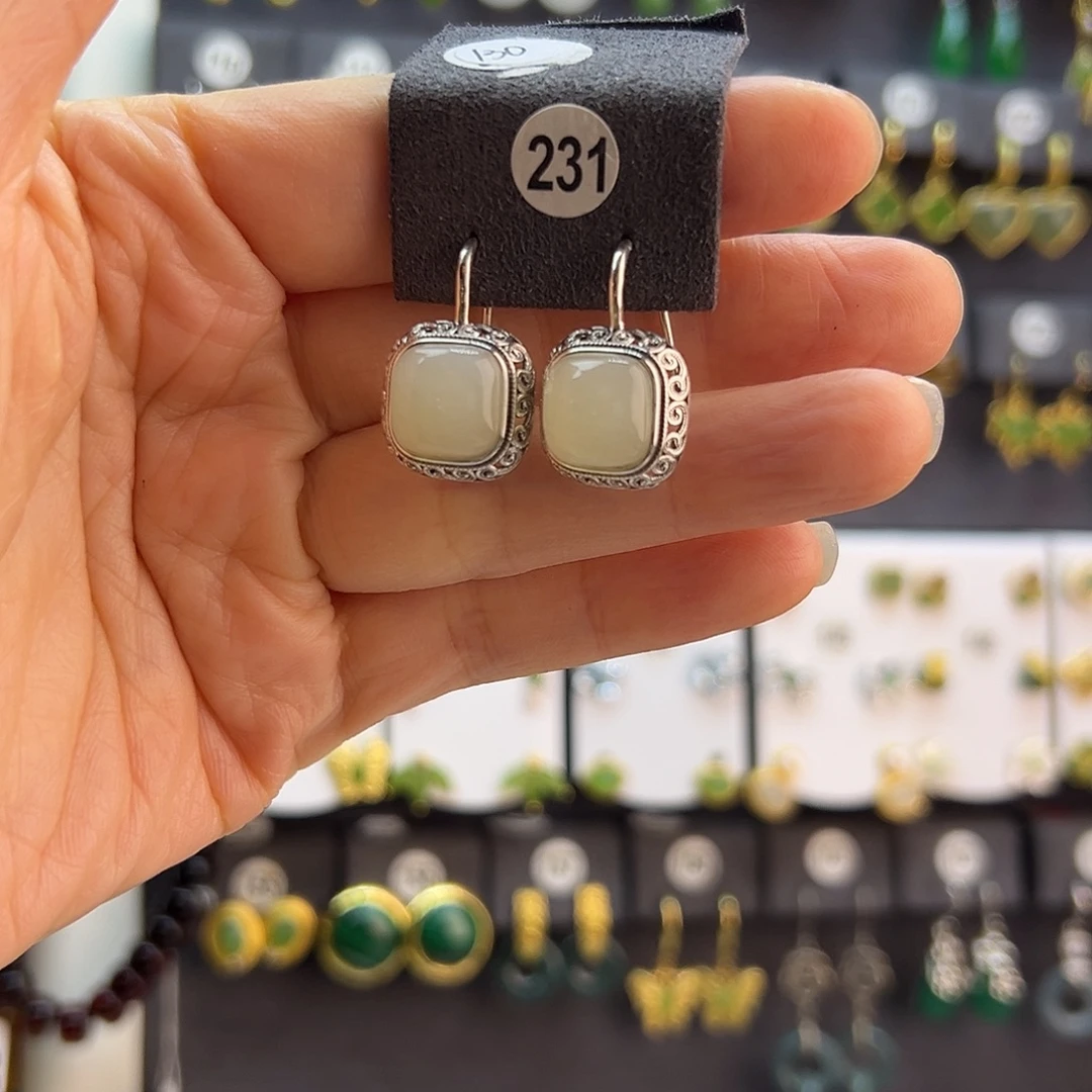 和田玉未镶嵌耳饰通体纯银天然和田玉耳钩