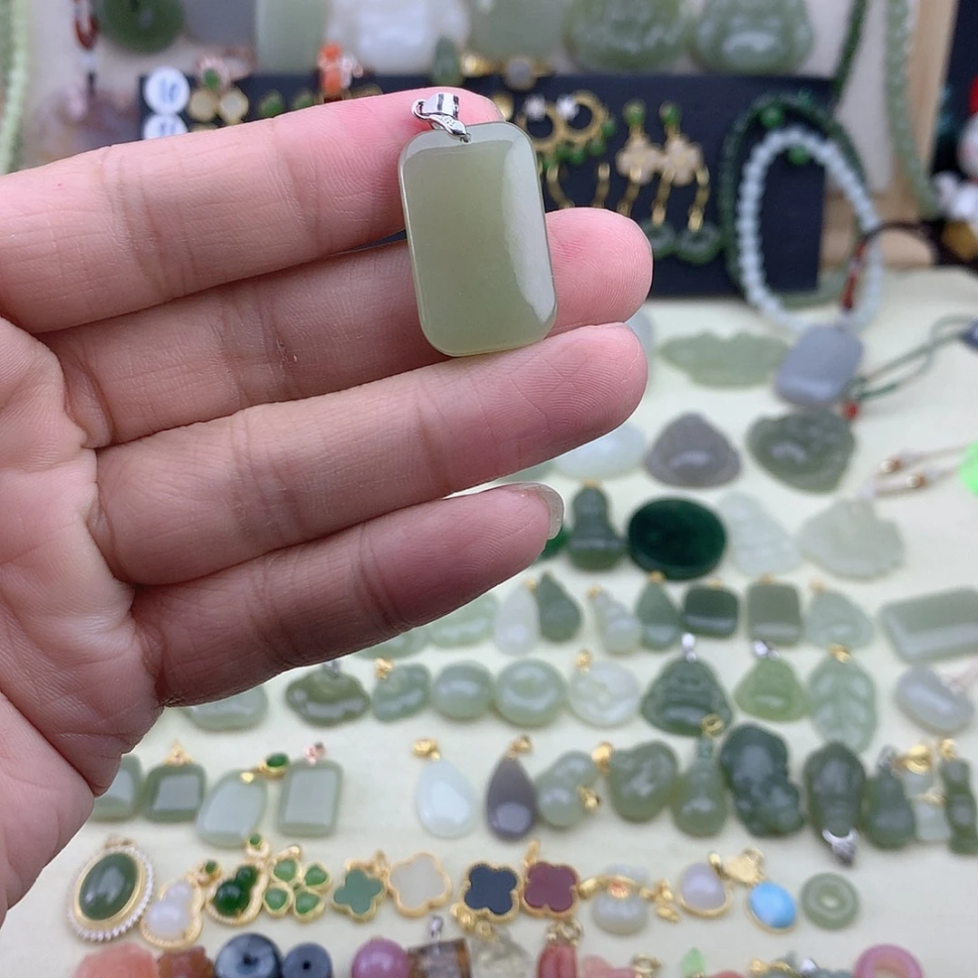 和田玉银S925镶嵌吊坠(不含链)