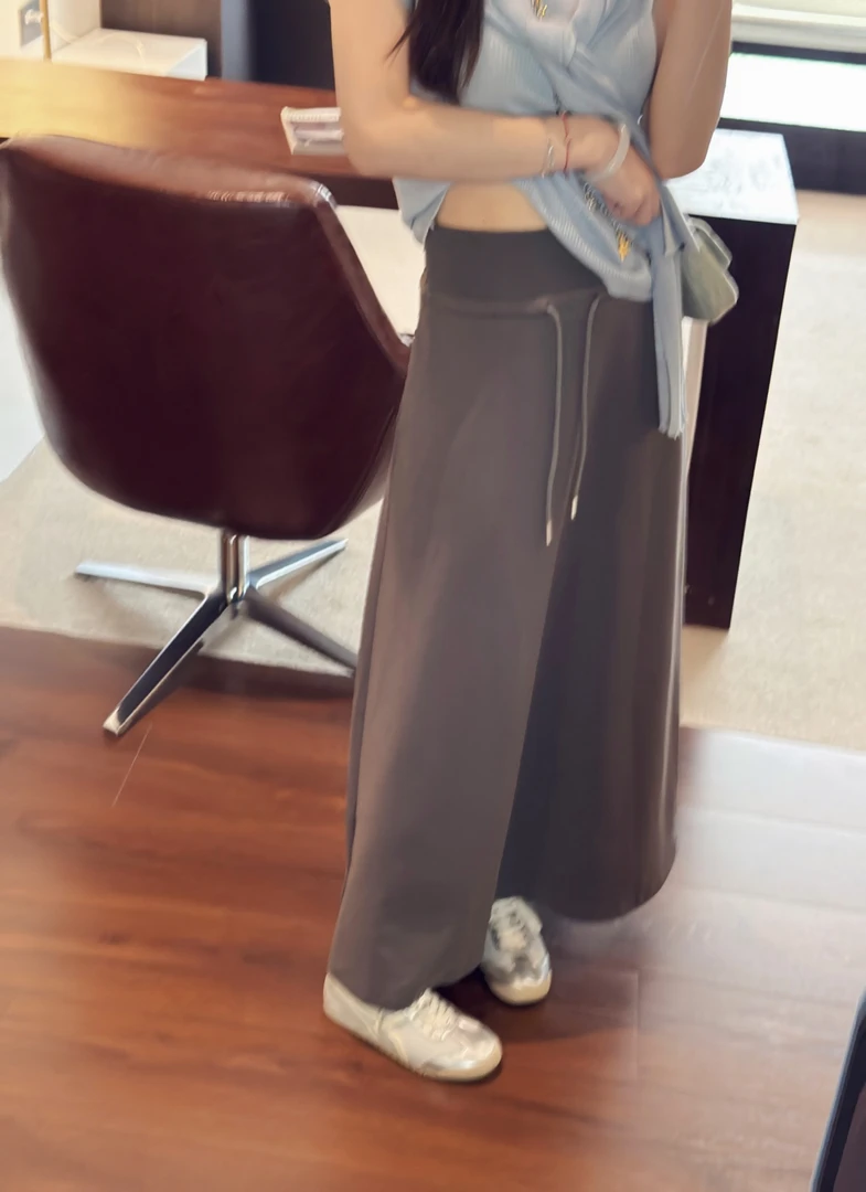 YPP!梨形遮胯神裙 韩版松紧抽绳高级感纯色A字半身裙休闲百搭卫裙