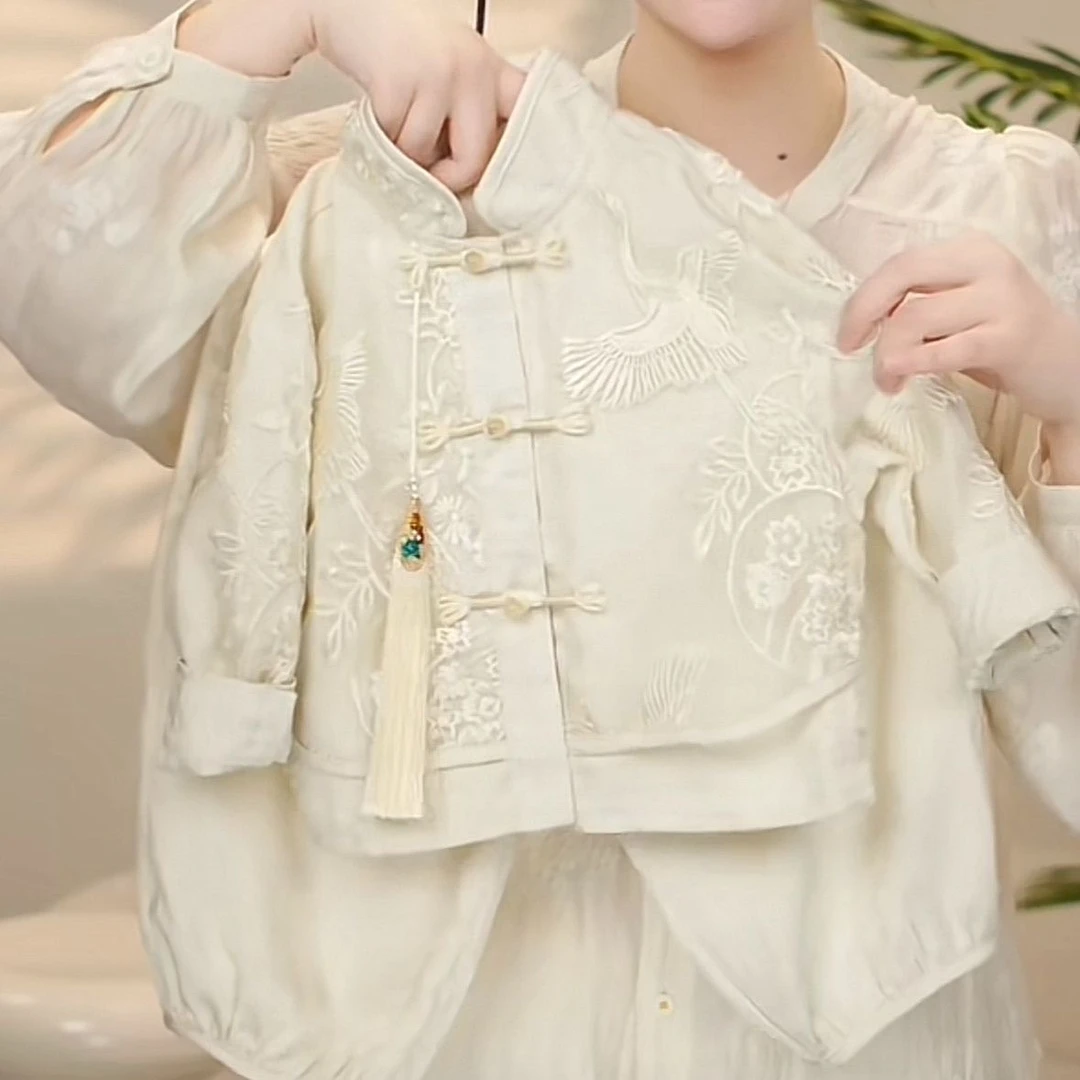 国风儿童2025春夏新款套装宝宝新中式唐装二件套男女童汉服衣服潮