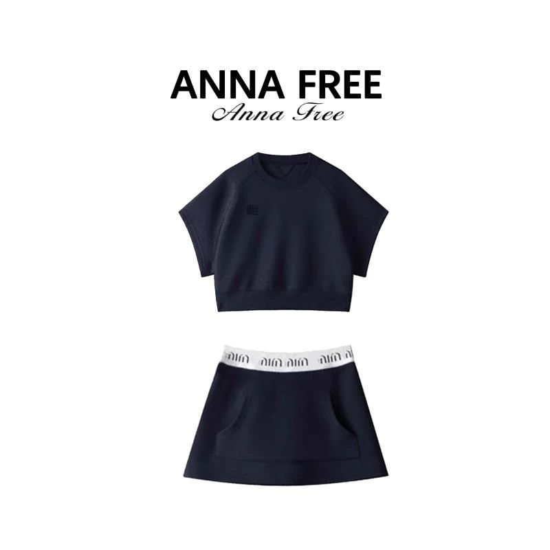 ANNA FREE 【剑桥故事】宽松T恤上衣休闲A字半身短裙两件套ZCM27377