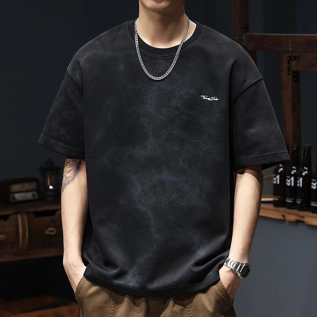 MR.MUDI/穆迪先生美式重磅印花扎染短袖T恤男士2025夏季潮旧渐变