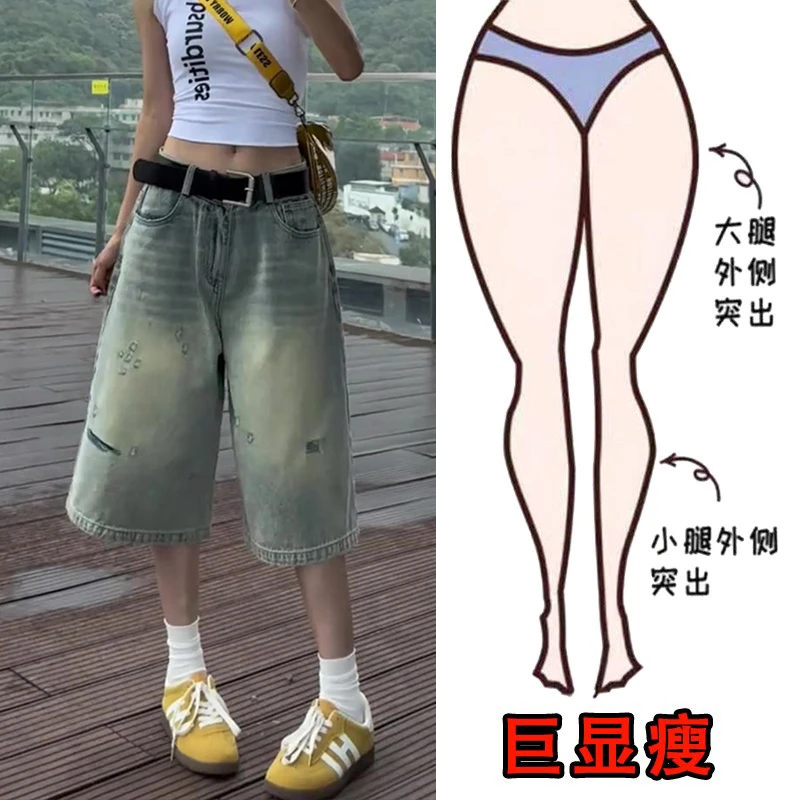 2025夏季薄款大码女装高腰宽松牛仔七分裤梨形身材显瘦直筒阔腿裤
