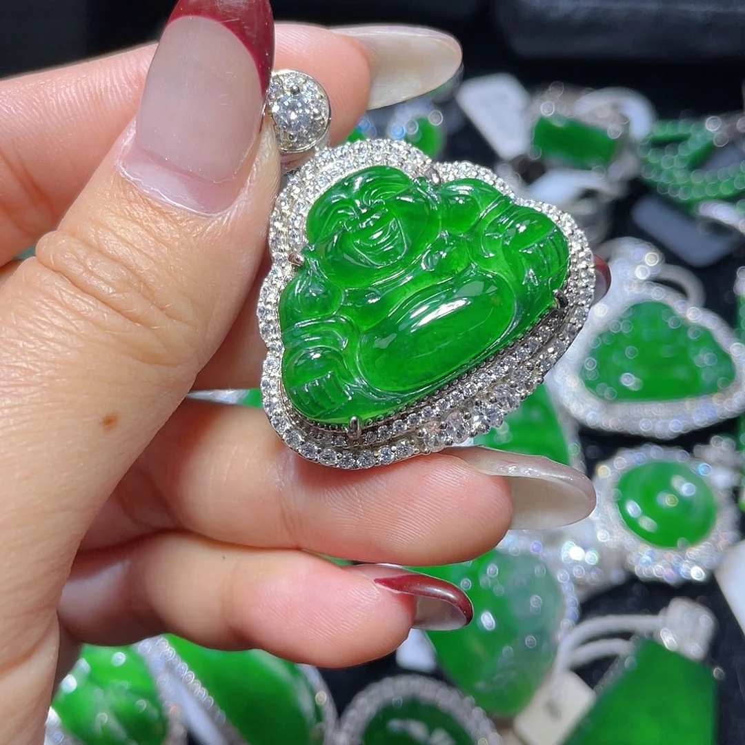 翡翠颈饰银S925镶嵌@*u翡翠