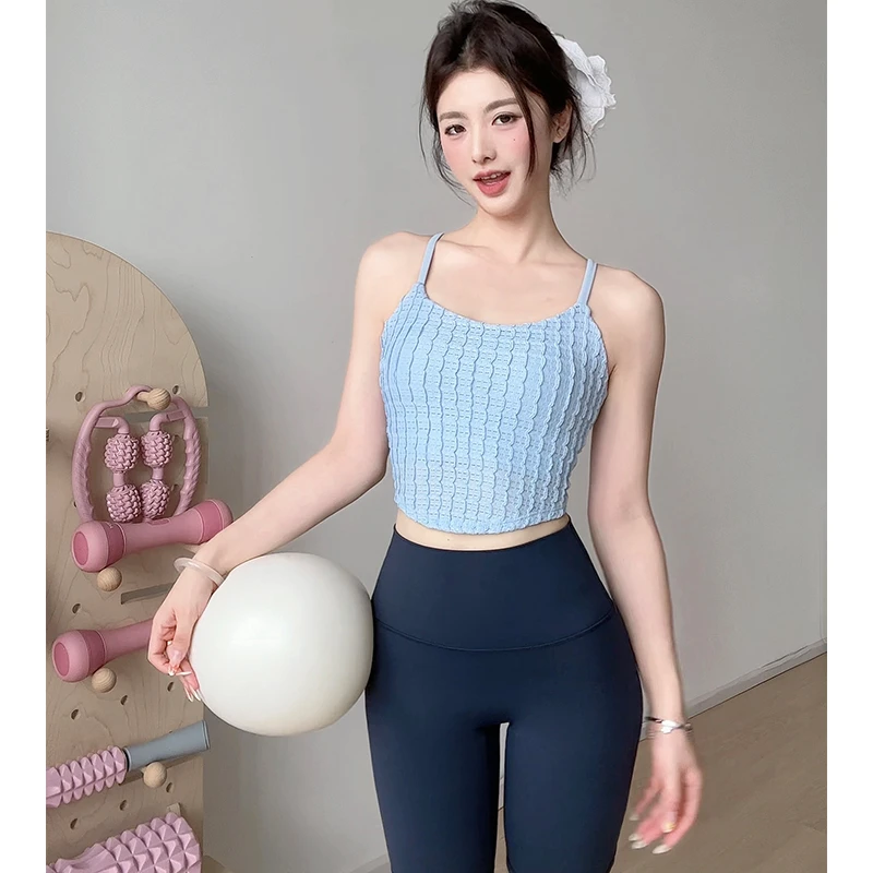 gogoyoga海浪皱运动文胸性感镂空美背固定杯防震上衣健身瑜伽背心