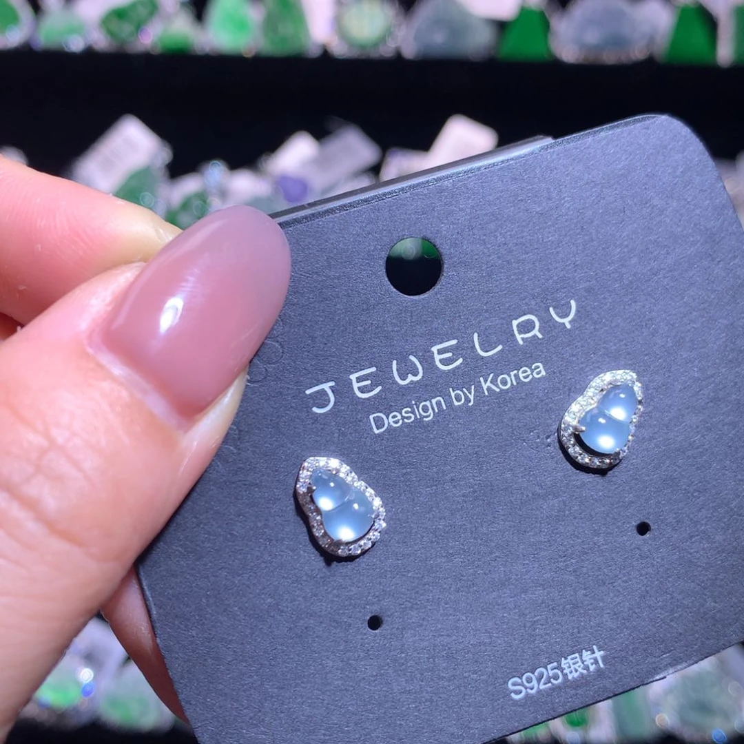 【闪购商品】银S925镶嵌翡翠耳饰天然翡翠