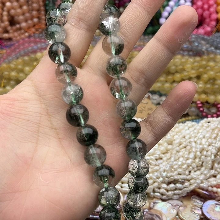 玛瑙/玉髓未镶嵌珠宝半成品一条12mm左右绿幽灵