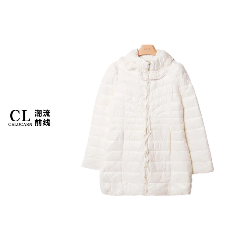 L4VBY0422#女士轻薄时尚秋冬甜美舒适休闲百搭连帽中长棉服