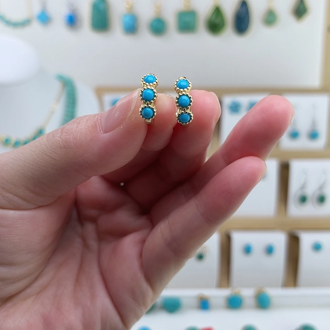 绿松石银S925镶嵌耳饰