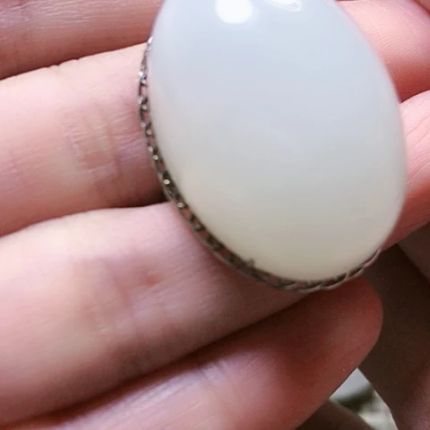 和田玉戒指银S925镶嵌