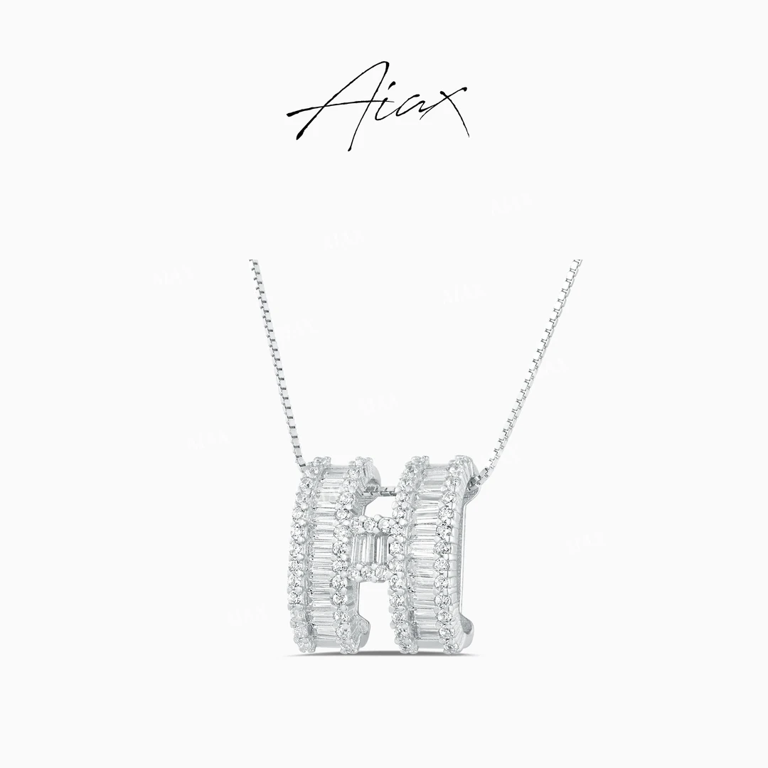 坠链均925银合成锆石 轻奢H字母吊坠日韩时尚项链TSJ9021