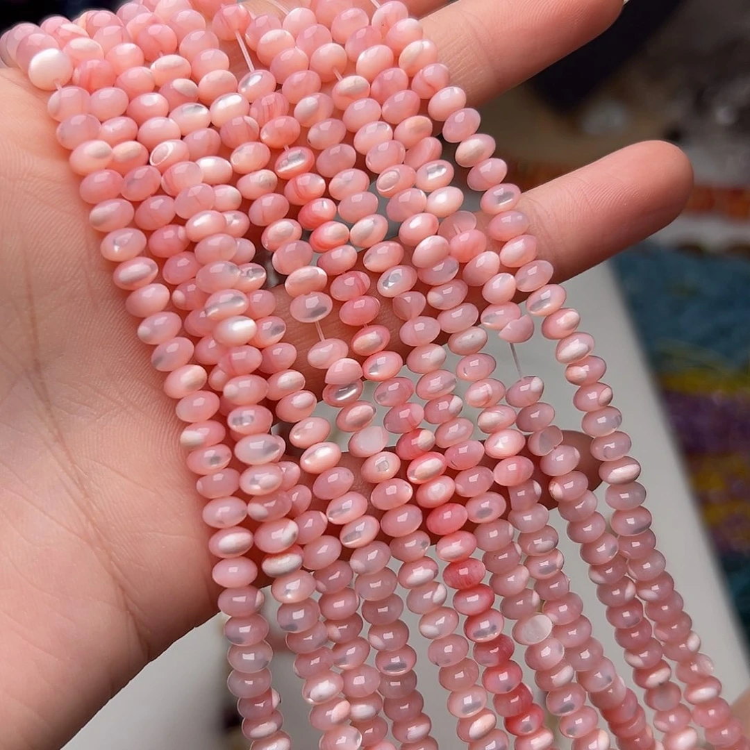 玛瑙/玉髓合金珠宝半成品Y535。5.8mm鱼骨粉贝算盘珠一条