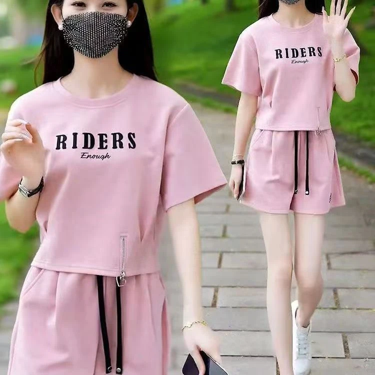 时尚短裤套装女2025年夏季新款洋气印花字母短袖两件套
