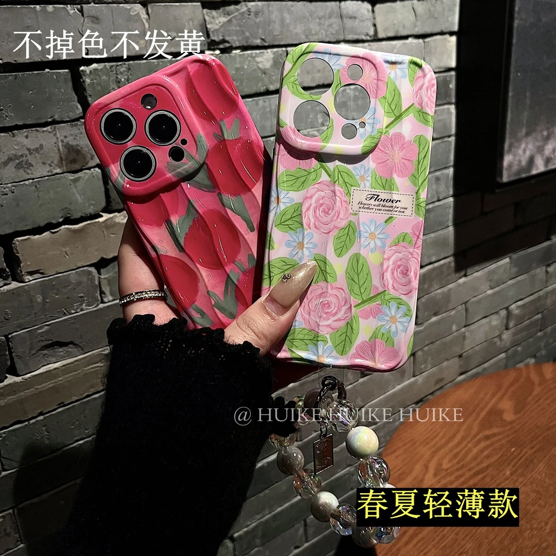 春夏花朵轻薄适用苹果16promax手机壳i15/14/1312/11全包防摔女款
