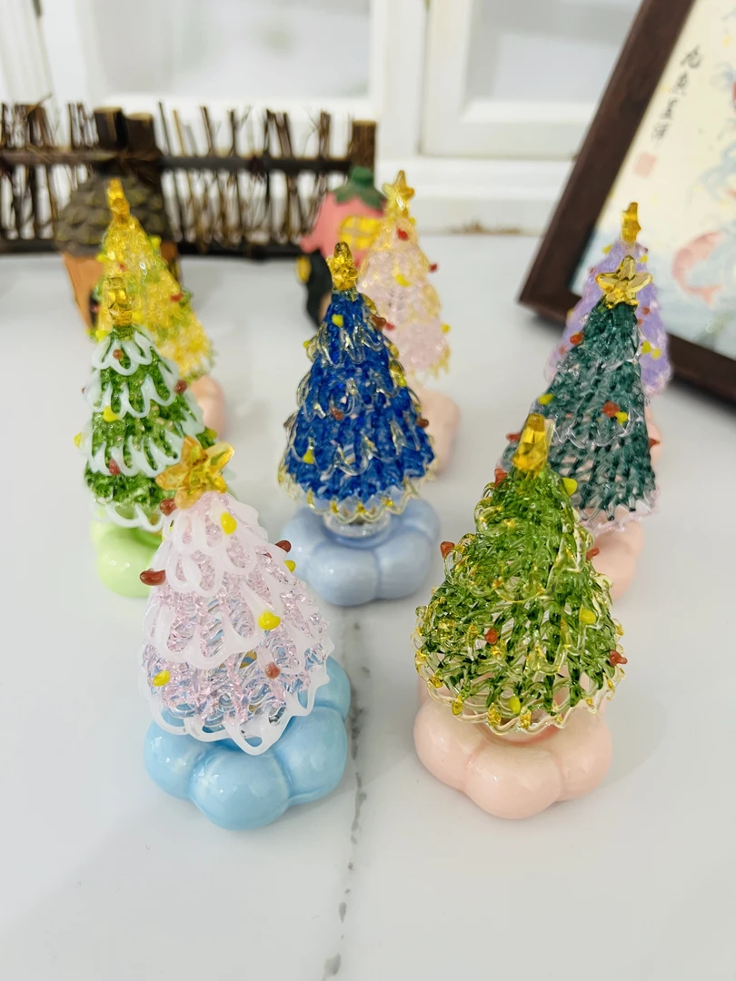 景德镇陶瓷底座琉璃拉丝圣诞树转转圣诞装饰摆件顺丰包邮纯手工