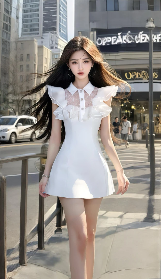 夏季新款纯欲风白色Polo领收腰飞飞袖连衣裙女小众设计时尚气质