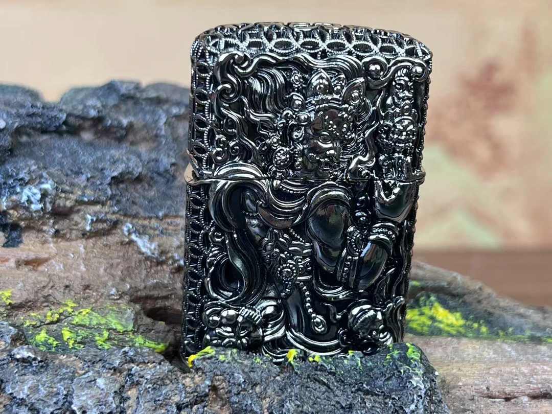 【火机云仓】煤油打火机不动明王重盔甲浮雕（银）手工