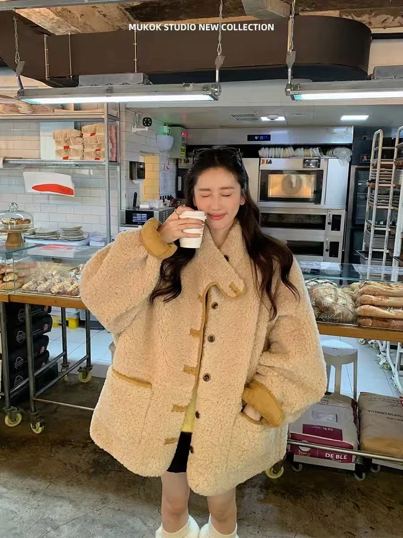 时尚设计感两面穿立领撞色宽松加厚机车外套