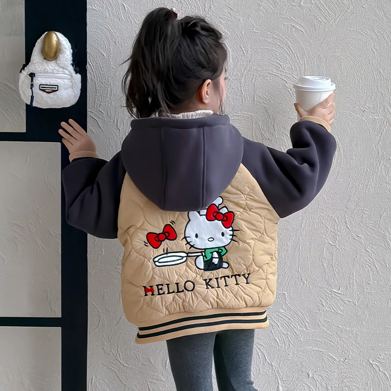 女童夹棉外套秋冬款2025新款女宝宝加绒冬装冬季儿童加厚连帽上衣