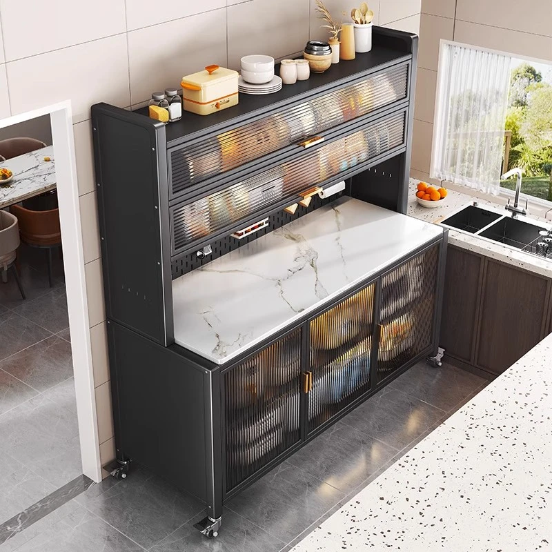 钢制岩板餐边柜餐边柜靠墙一体柜餐边柜2025轻奢橱柜置物柜岩板柜