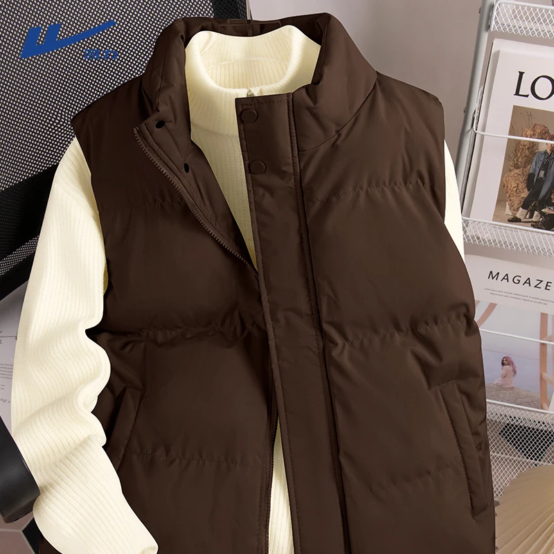 回力男式2026新款马甲美式复古咖啡色保暖棉衣上班通勤冬款马夹男