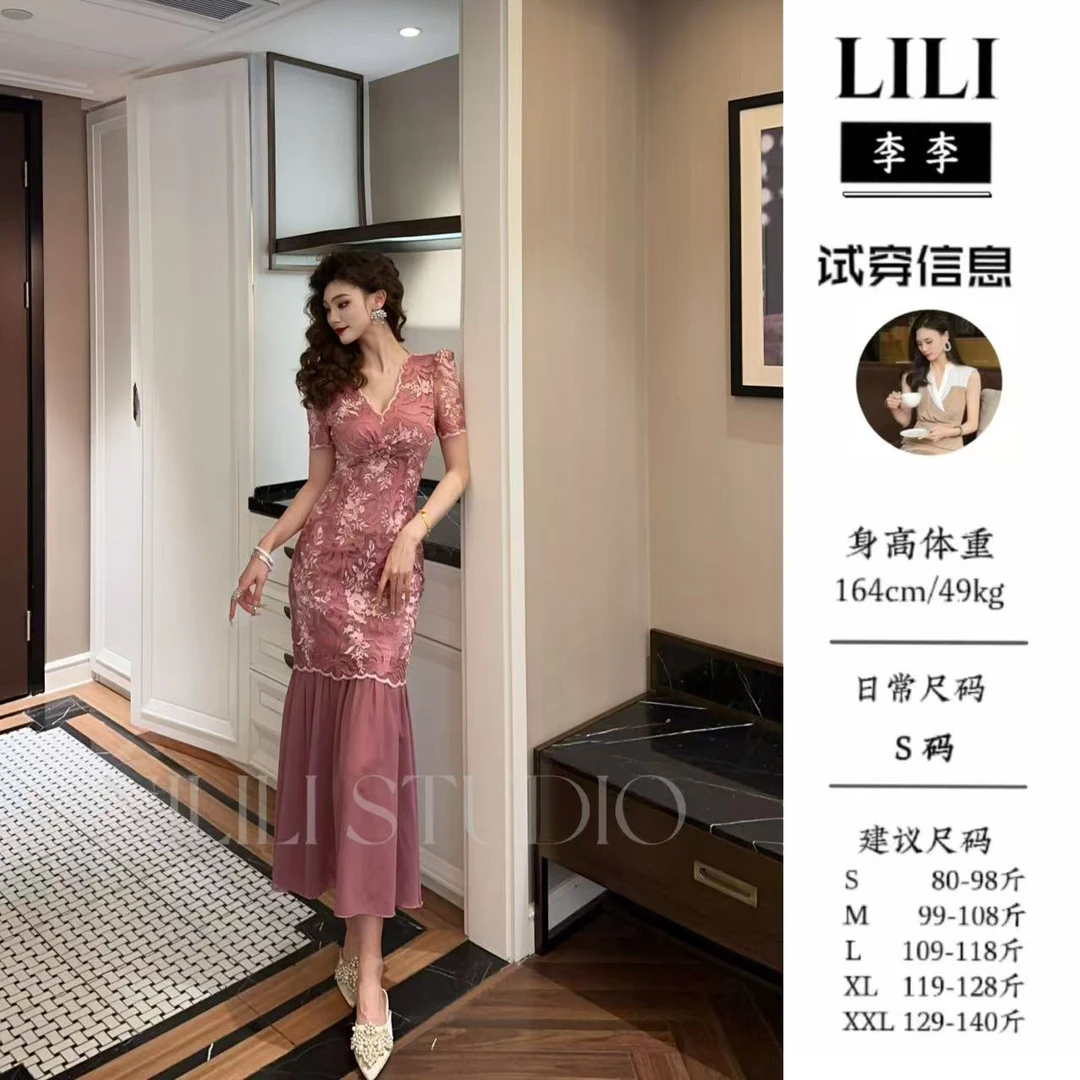 【花与爱丽丝】李李原创修身包臀鱼尾蕾丝紫色名媛女装连衣裙25616