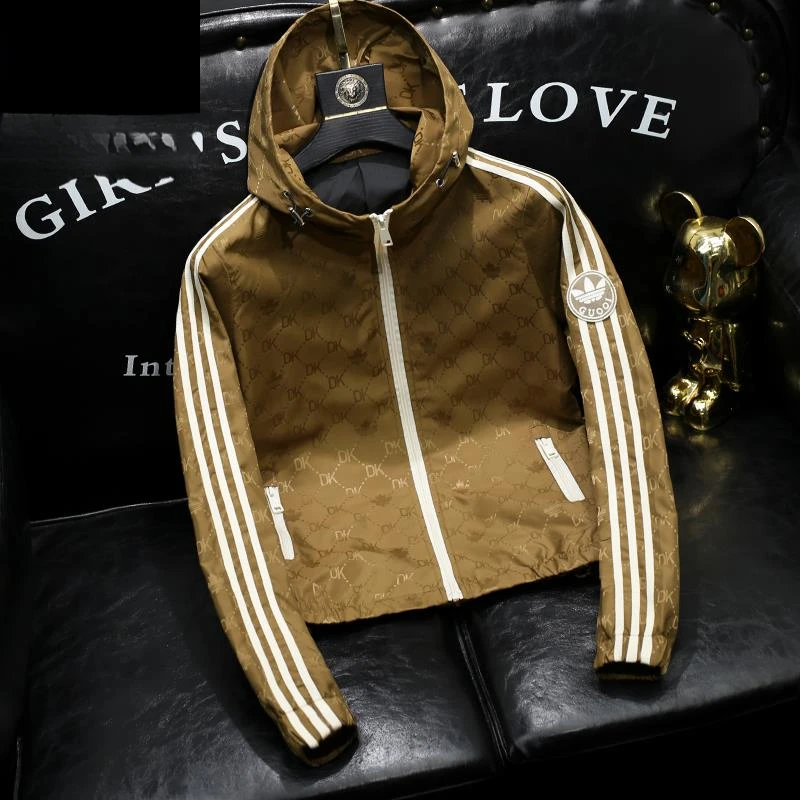 欧洲站条纹连帽夹克衫男士青年高端设计感休闲外套大码男装春秋潮