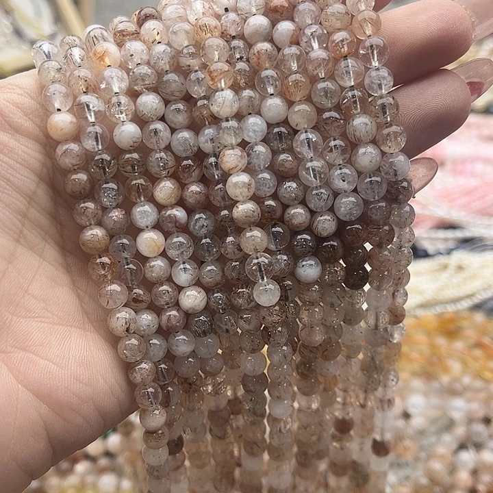 玛瑙/玉髓珠宝半成品未镶嵌一条6mm左右黑晶超七珠