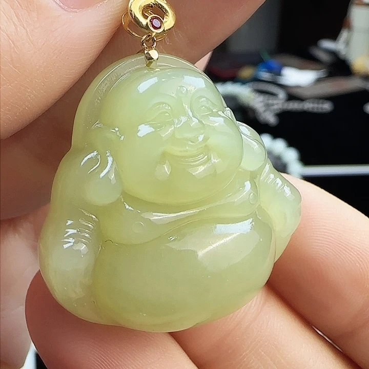 和田玉挂件18K金镶嵌定制发货