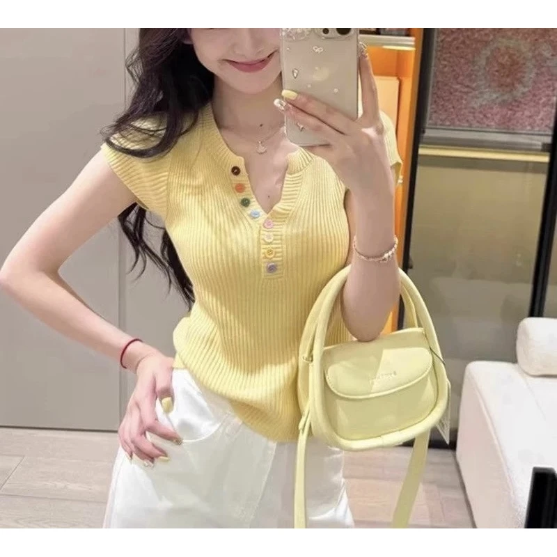 4023大码女装2025夏装新款针织半开上衣胖mm百搭显瘦冰丝短袖T恤