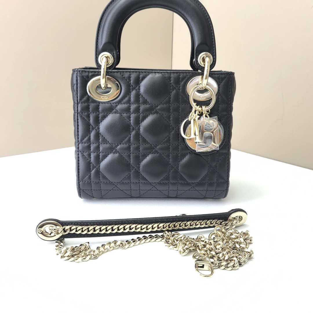 99新 DIOR/迪奥 黑金三格戴妃斜挎包