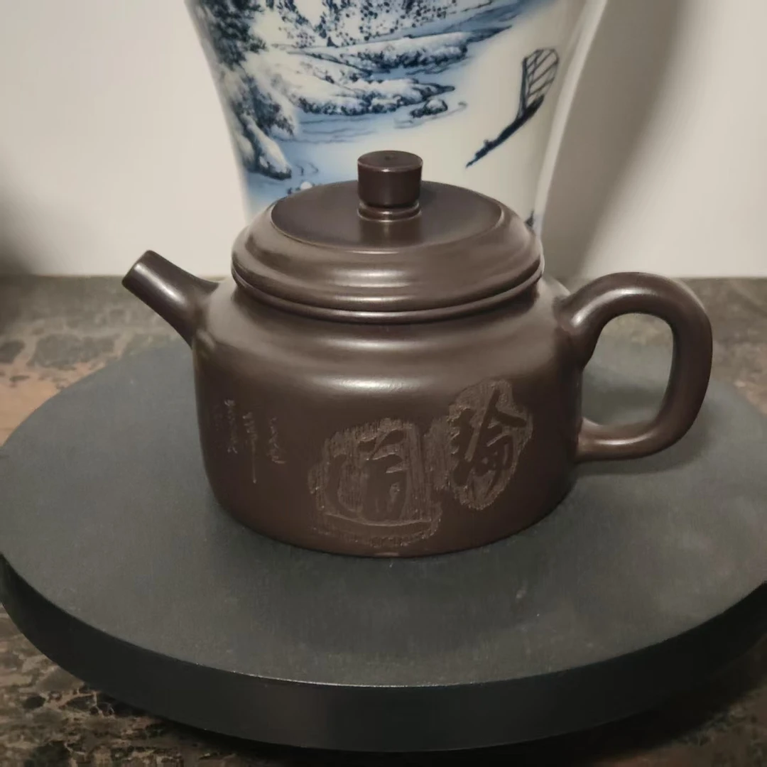 王新红黑朱泥论道德钟紫砂壶