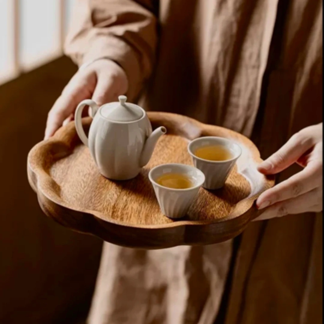 南美胡桃木十瓣花花边水果糕点盘干泡盘-20*3cm