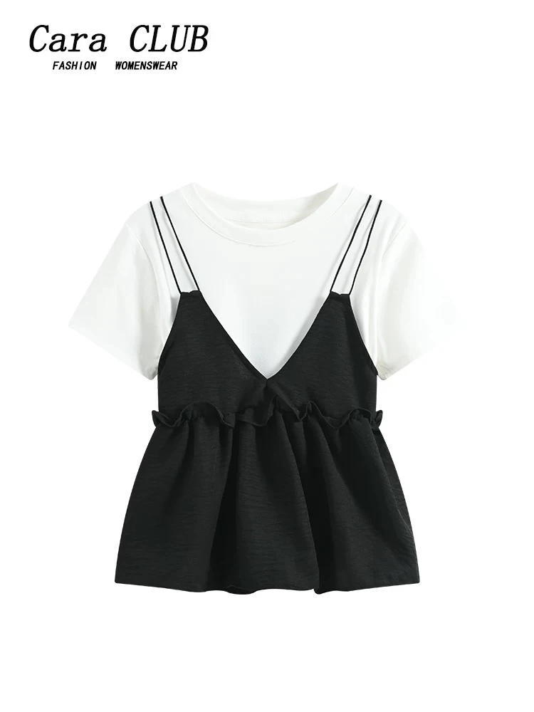 夏季女款百搭短袖T恤与甜美吊带组合上衣039
