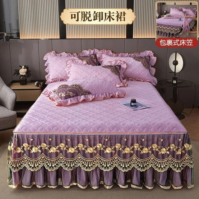 新疆西藏包邮床笠二合一欧式加厚夹棉冬季床裙单件水晶绒可拆卸防