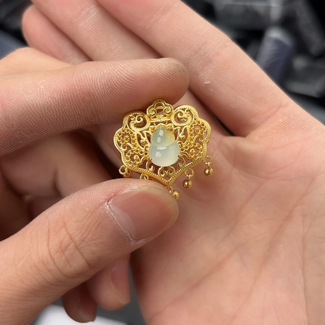 翡翠戒指银S925镀金镶嵌