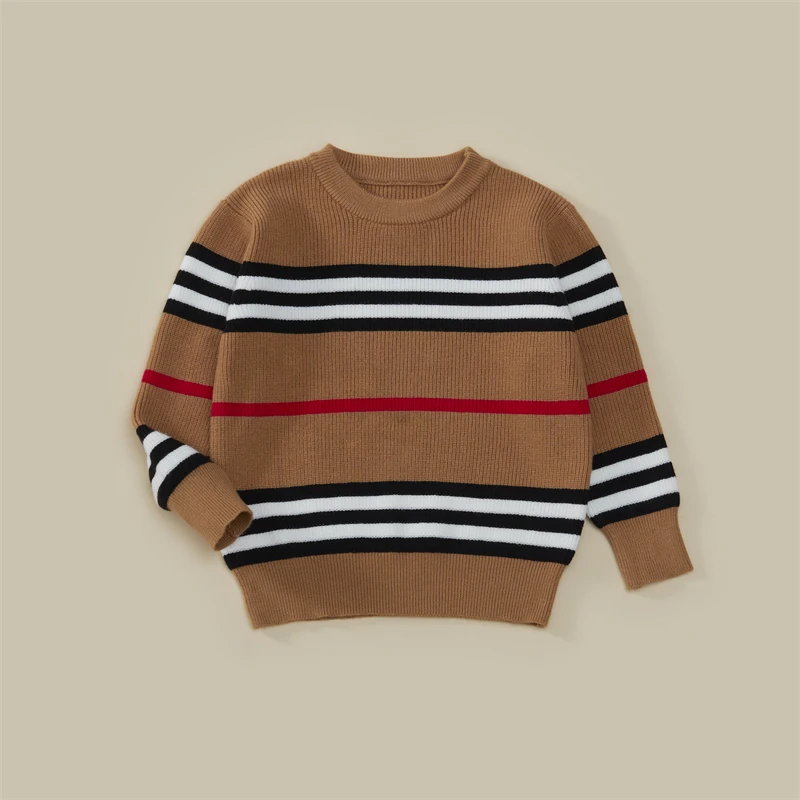 儿童毛衣秋冬男童女童休闲打底宝宝条纹毛衫撞色长袖圆领针织衫
