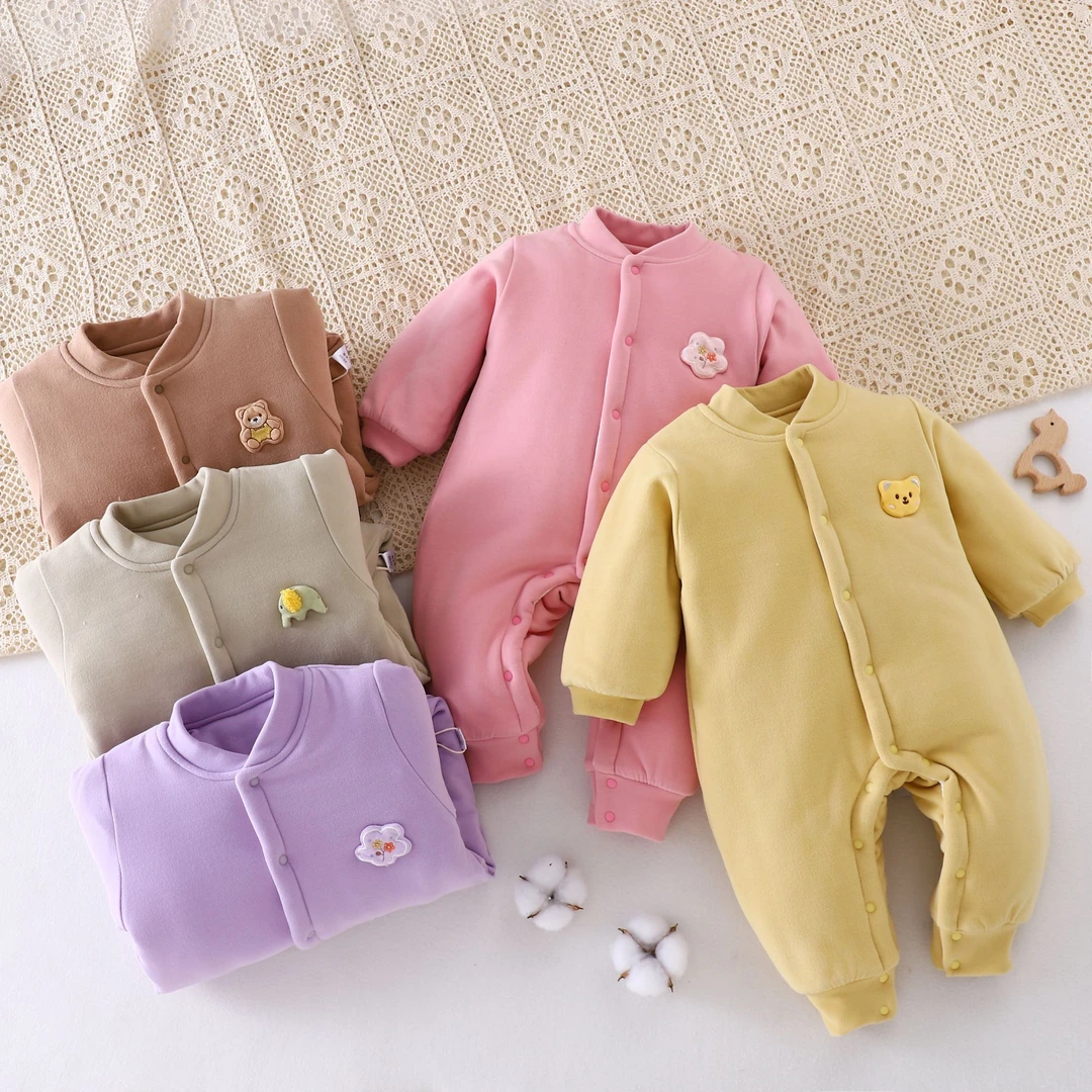 新生儿婴儿300克棉花衣休闲风冬季爬爬服睡衣连体衣保暖秋冬哈衣