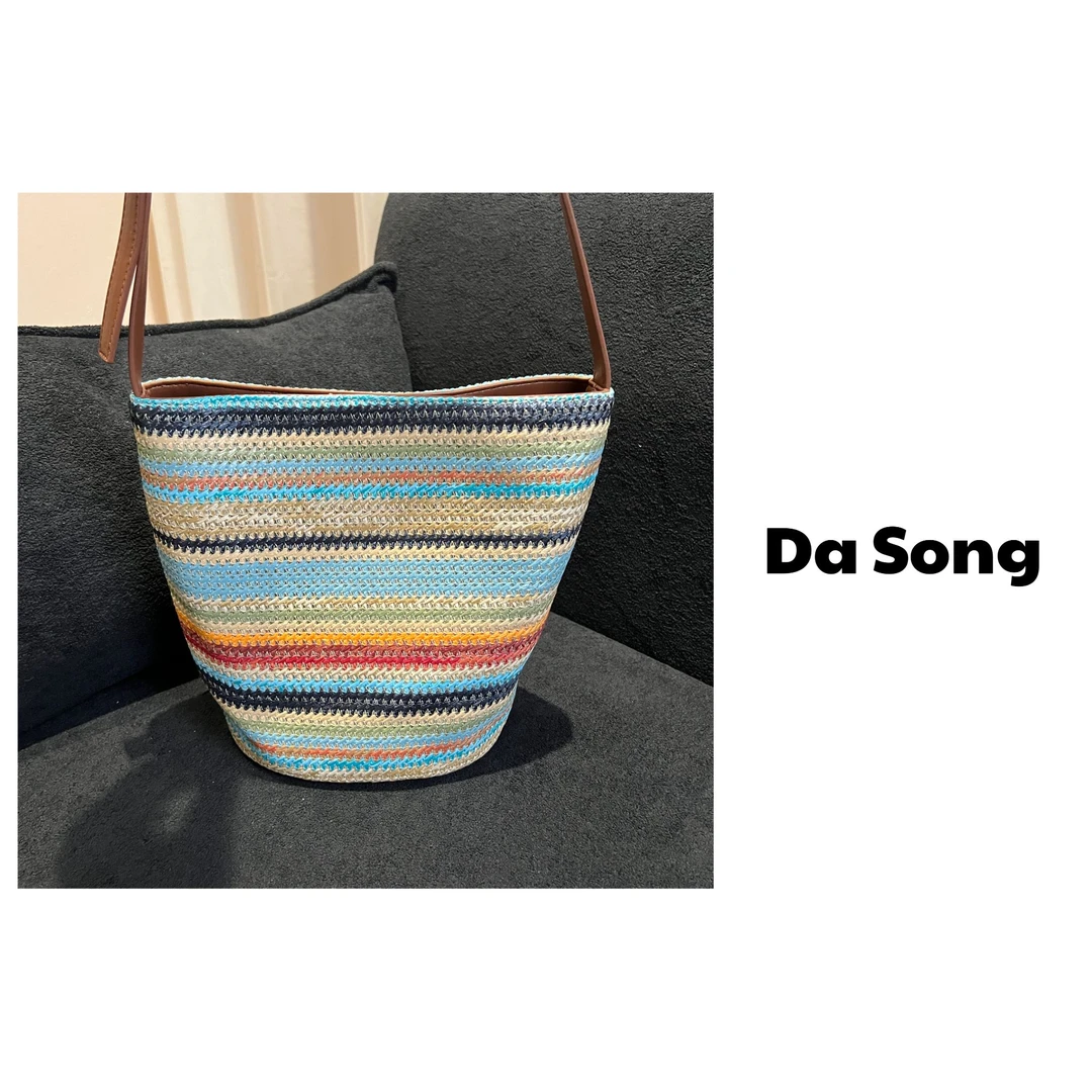 『大松家』单肩斜挎包百搭休闲草编菜篮子