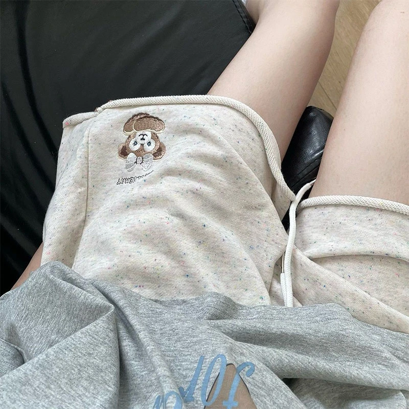 美式复古彩点小熊刺绣运动短裤女夏季新款小个子宽松显瘦五分裤子