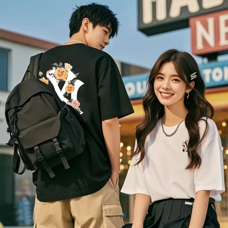 美式复古宽松短袖夏季圆领T恤印花潮流休闲个性高级感男士百搭T恤