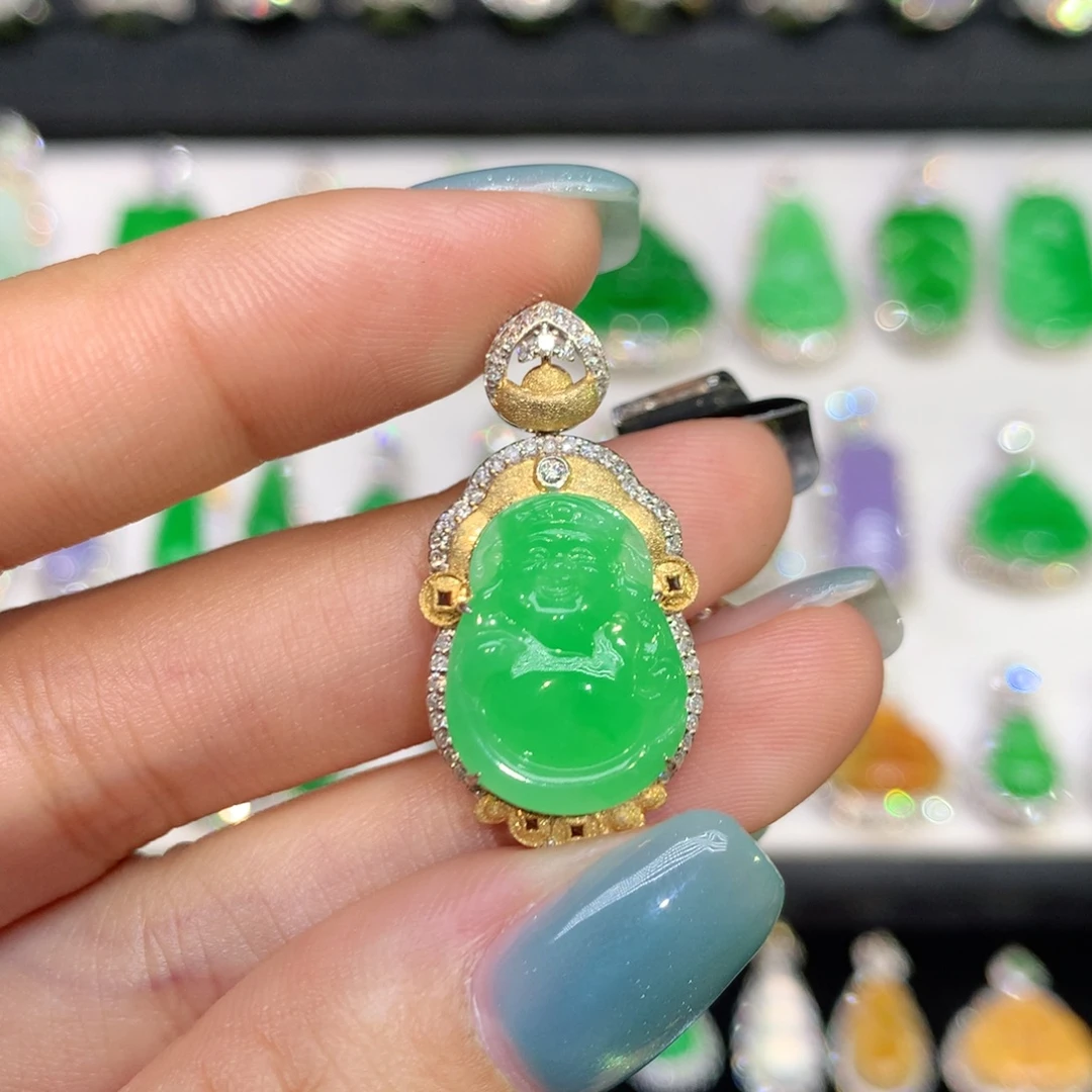 翡翠18K金镶嵌吊坠(不含链)