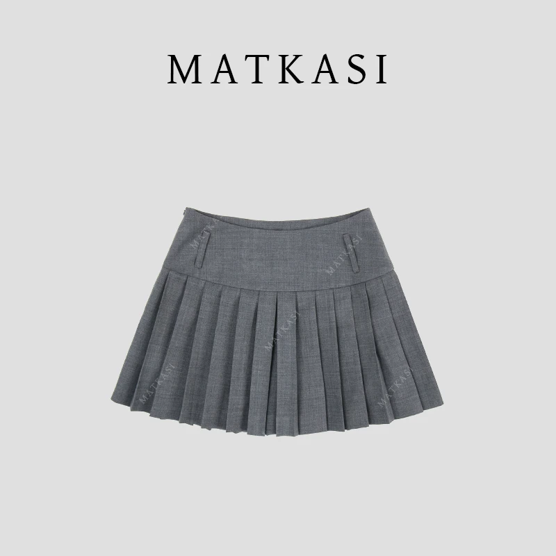 MATKASI 设计感时尚气质百搭日常出街绝美纯色潮流百褶短裙