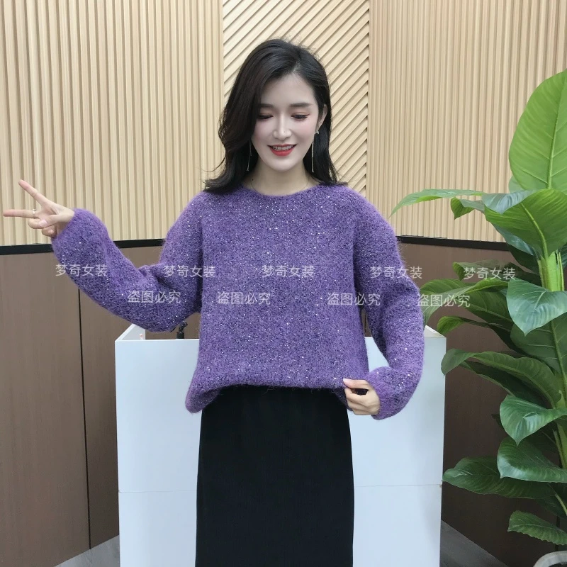 韩系氛围感秋冬上衣高级小众不撞款时尚百搭软糯慵懒风灰色毛衣女