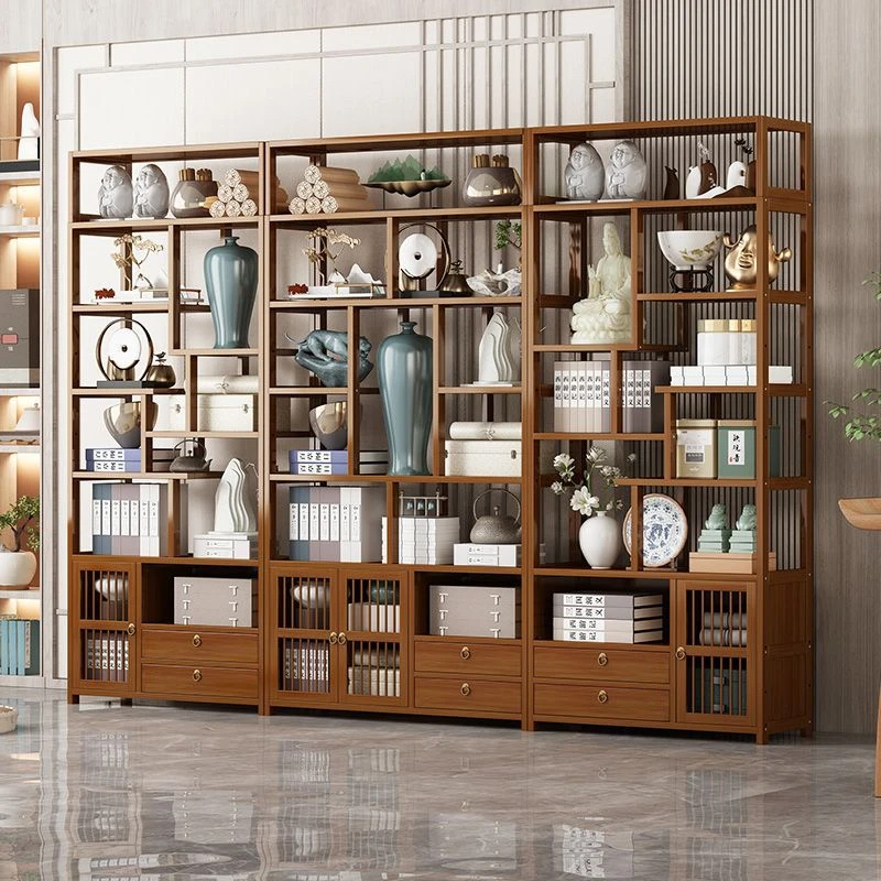 新中式博古架落地博古架多宝阁多层书柜客厅批发茶叶隔断展示架子