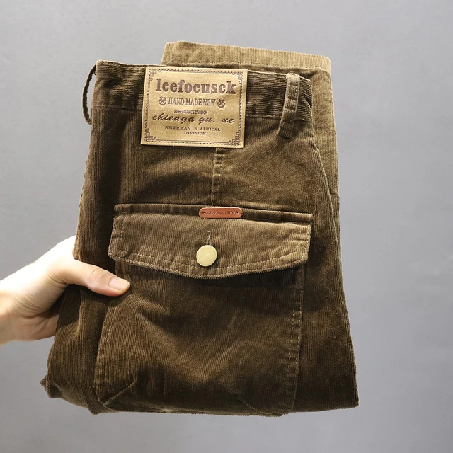 美式复古工装裤男士秋冬加厚重磅宽松高端时尚直筒灯芯绒哈伦长裤