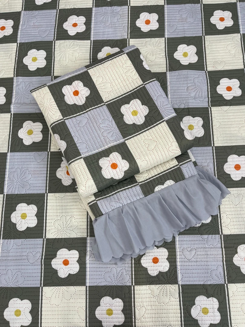 （格子小花）四季 双面款 床裙 200*230±5cm