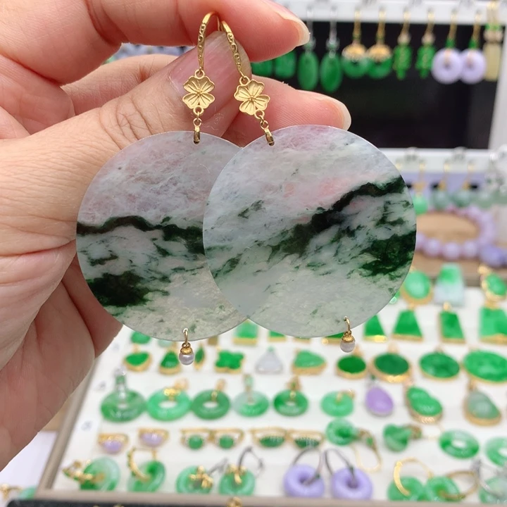 翡翠18K金镶嵌耳饰