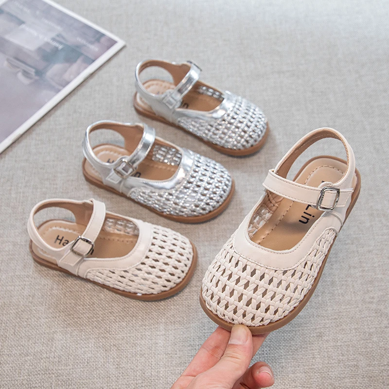 女童编织包头凉鞋2025夏季新款时尚韩版百搭公主鞋宝宝防滑沙滩鞋